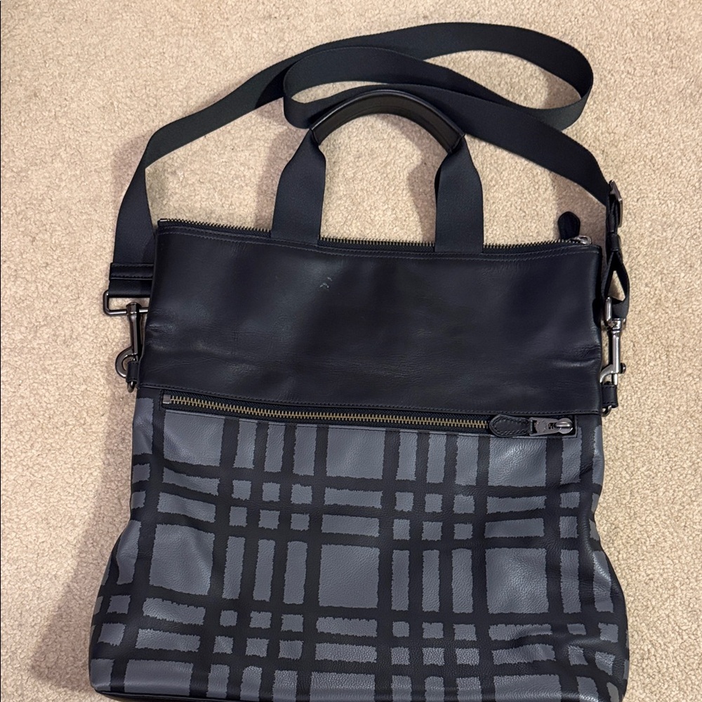 Coach Charles Foldover Tote Black & Grey Plaid - Picture 9 of 16